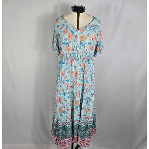 NWT Bloomchic Dress Short Sleeve Shirred Pink Green Floral Bandana Plus Size 2X
